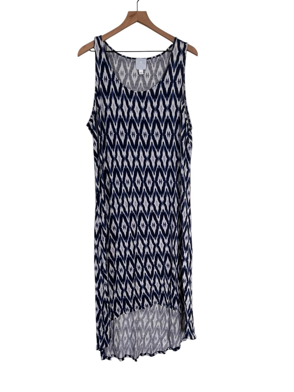 Sundays Womens Sleeveless Hi Low Hem Midi Blue White Graphic Print Dress Size 2X